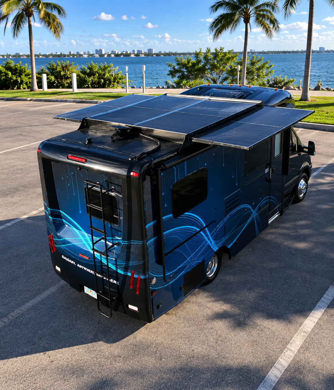 Thor Siesta Sprinter with solar panels by the sea